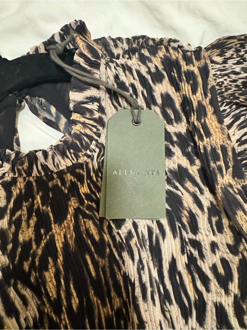 All Saints Leopard-Print Tiered Mini Dress in Black and Cream - Picture 5 of 5